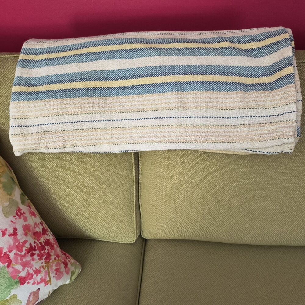 Lauren Ralph Lauren Cotton Blanket 52x72 Blue Yellow Stripe Cottagecore Coastal
